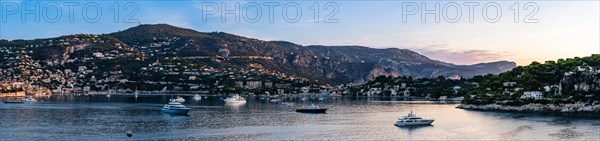 Sunrise over Harbor and Bay of Villefranche-sur-Mer, French Riviera, France, Europe