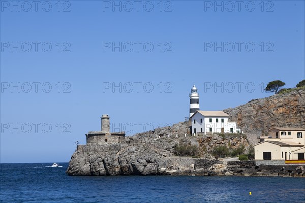 Punta de sa Creu with the lighthouse Sa Creu and remains of the lighthouse Bufador, Port de Soller, Majorca, Balearic Islands, Spain, Europe