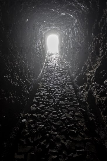 Tunnel on the hiking trail from Pico Arieiro to Pico Ruivo, Madeira, Portugal, Europe