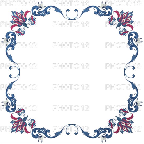 Vector floral frame with traditional Norwegian Rosemaling motif