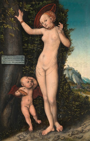 Venus and Cupid, painting by Lucas Cranach the Elder, 4 October 1472, 16 October 1553, one of the most important German painters, graphic artists and letterpress printers of the Renaissance, Historical, digitally restored reproduction of a historical original