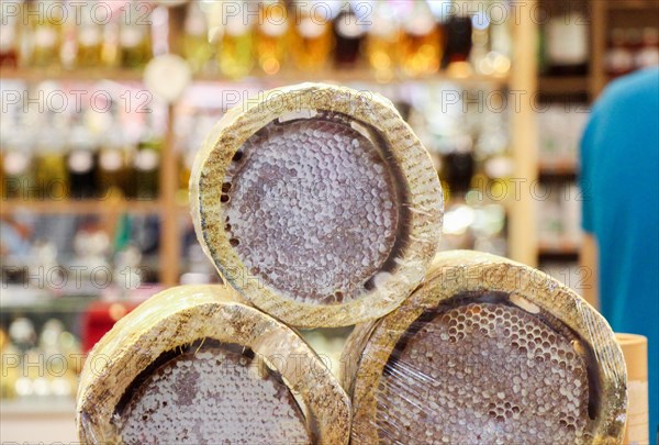 Sweet fresh honey in the sealed comb frame