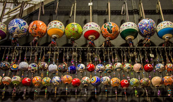 Colorful turkish ceramic balls as souvenirs at street market