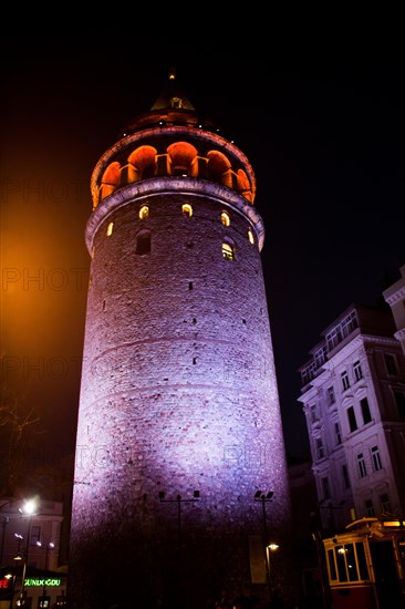 Night view of the Galata Tower from Byzantium times in Istanbul