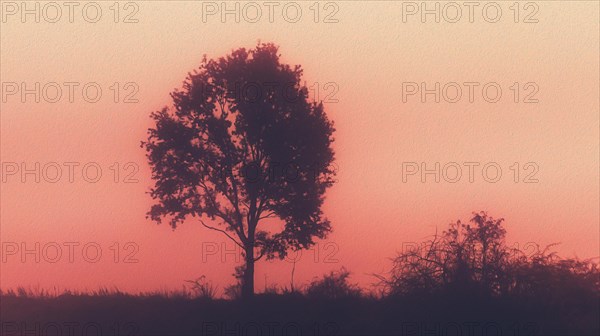 Concept of the poster with tree in the fog