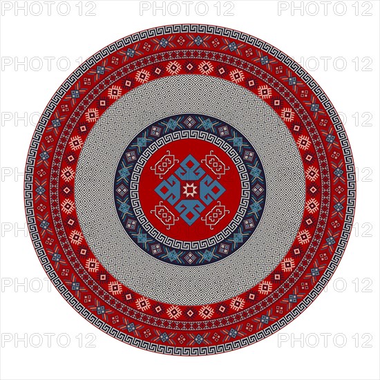 Traditional Kilim round decorative element, vector template