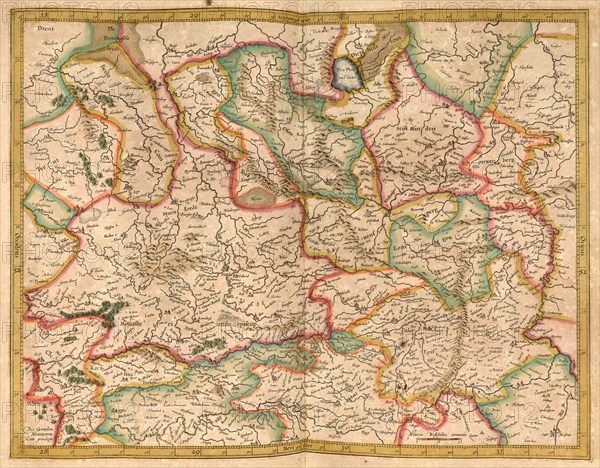 Atlas, map from 1623, Westphalia, Germany, digitally restored reproduction from an engraving by Gerhard Mercator, born as Gheert Cremer, 5 March 1512, 2 December 1594, geographer and cartographer, Europe
