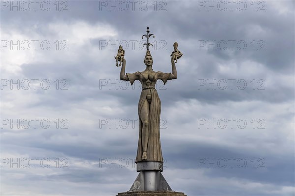 New landmark is the nine-metre-high Imperia at the harbour entrance, designed by artist Peter Lenk, Lake Constance, Constance, Baden-Wuerttemberg, Germany, Europe