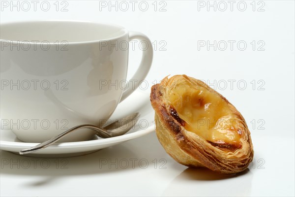 Pastel de Nata, Pasteis de Nata with coffee cup, custard tart, Portuguese speciality