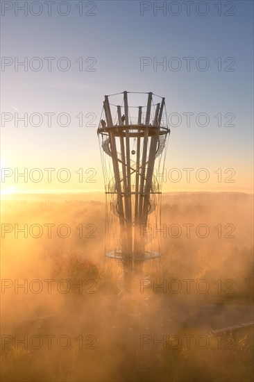 Sunrise in autumn fog, Schoenbuchturm, Herrenberg, Germany, Europe