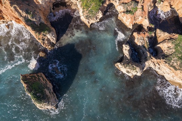 Praia da Marinha, rocks and cliffs, steep coast in the Algarve, Portugal, Europe