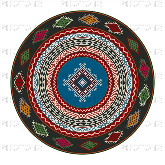 Traditional Kilim round decorative element, vector template