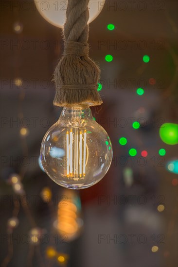 Decorative antique edison style filament light bulbs hanging