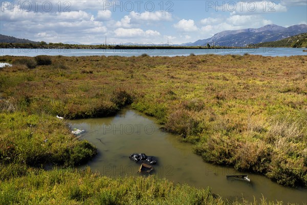 Environmental pollution in the wetland on the Butrinti peninsula, Ksamil, Albania, Europe