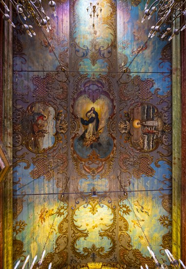 Painted ceiling, church in Camara de Lobos, Madeira, Portugal, Europe