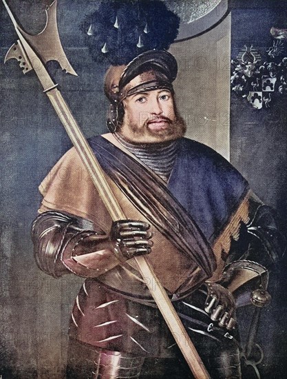Georg von Frundsberg was a Southern German military and Landsknecht leader in the service of the Imperial House of Habsburg, Historical, digitally restored reproduction of a 19th century original