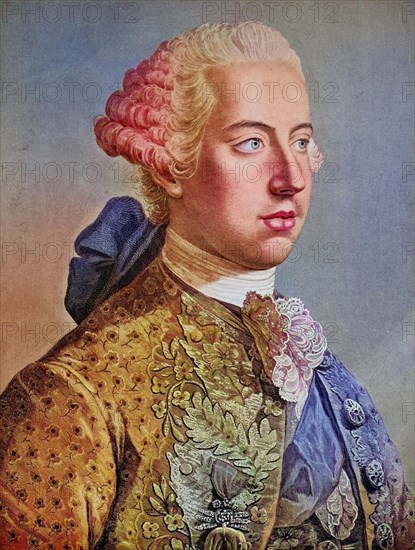 Joseph II, Joseph Benedikt Anton Michael Adam was Holy Roman Emperor from 1765 to 1790 and ruler of the Habsburg lands from 1780 to 1790, Historical, digitally restored reproduction of a 19th century original