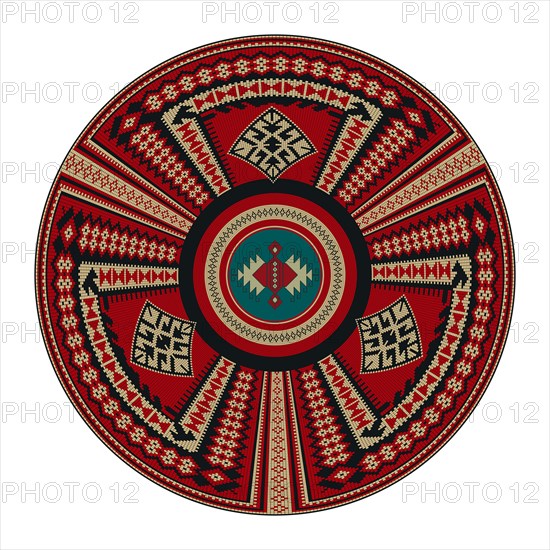 Traditional Kilim round decorative element, vector template