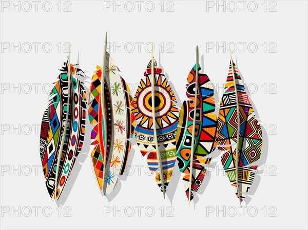 American Indian decorated feathers vector collection