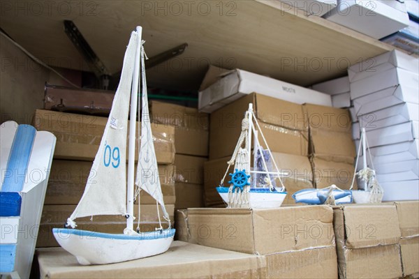 Set of small colorful model boats