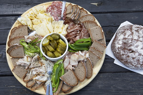 Rustic farm platter, traditional food, Carinthia, Austria, Europe