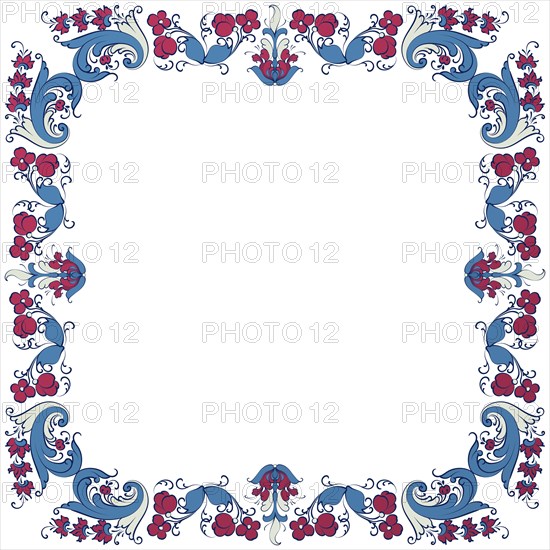 Vector floral frame with traditional Norwegian Rosemaling motif