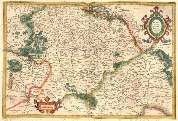 Atlas, map from 1623, the north of Bavaria, digitally restored reproduction from an engraving by Gerhard Mercator, born as Gheert Cremer, 5 March 1512, 2 December 1594, geographer and cartographer