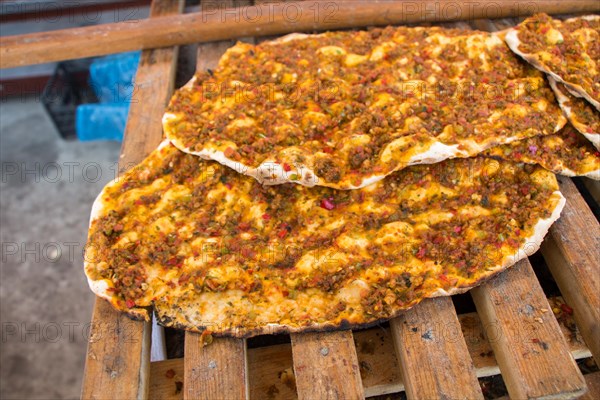 Lahmacun, Turkish pizza pancake with spicy meat filling