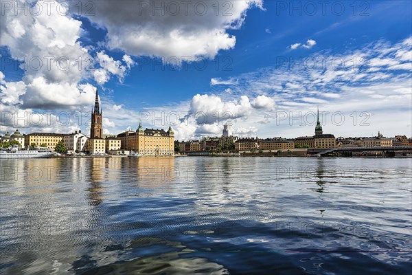 View over Riddarfjaerden to the skyline of the old town Gamla Stan, Stockholm, Maelaren, Sweden, Europe