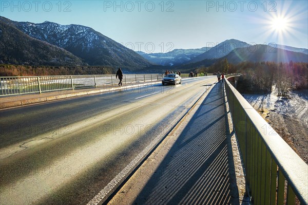 Bridge over the Sylvenstein reservoir, Bavaria, Germany, Europe