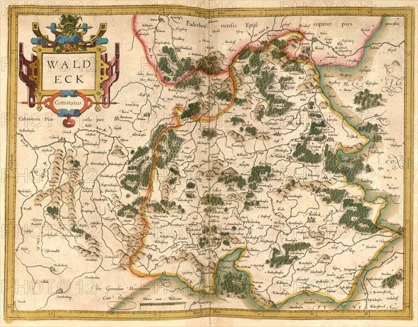 Atlas, map from 1623, Waldeck, Germany, digitally restored reproduction from an engraving by Gerhard Mercator, born as Gheert Cremer, 5 March 1512, 2 December 1594, geographer and cartographer, Europe