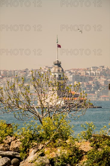 Maidens Tower located in the middle of Bosporus