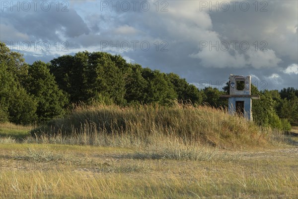 Graffiti on the ruins of a Soviet-era watchtower in the dunes on Kloogaranna beach, Harju County, Estonia, Europe