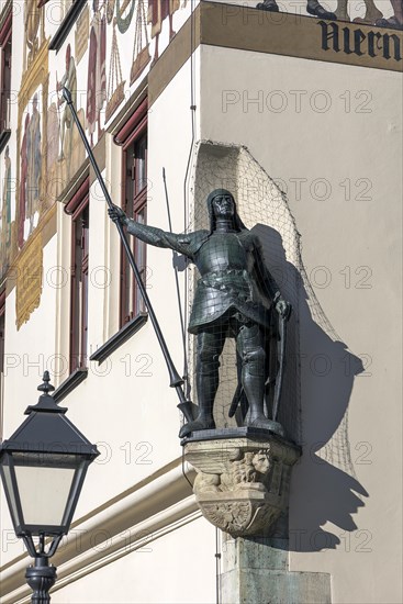 Knight sculpture at the Chamber of Industry and Commerce, Nuremberg, Middle Franconia, Bavaria, Germany, Europe