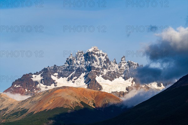 Snow-covered Cerro Castillo mountain massif, Cerro Castillo National Park, Aysen, Patagonia, Chile, South America