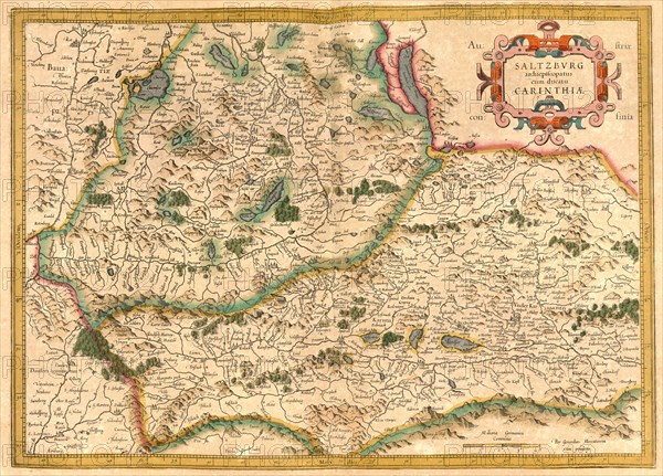 Atlas, map from 1623, Salzburg and Carinthia, Austria, digitally restored reproduction from an engraving by Gerhard Mercator, born as Gheert Cremer, 5 March 1512, 2 December 1594, geographer and cartographer, Europe