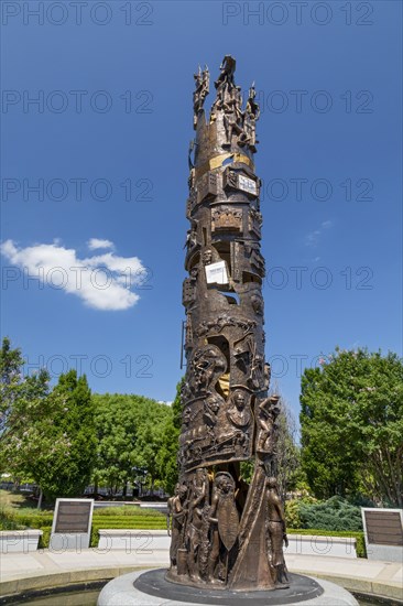 Tulsa, Oklahoma, The Tower of Reconciliation at John Hope Franklin Reconciliation Park. The park is a memorial based on the 1921 race massacre in which many African-Americans were murdered and the Greenwood District burned to the ground