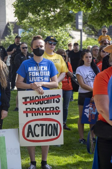 Oxford, Michigan USA, 11 June 2022, Hundreds rallied for tighter gun control laws in the town where four students were shot and killed at Oxford High School in November 2021. It was one of many rallies organized by March for Our Lives across the country protesting gun violence and mass shootings. The Oxford rally was organized by the student group No Future Without Today