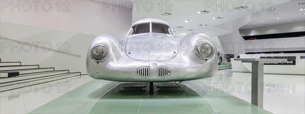 Type 64, built in 1939, sports car. One of three examples built for the long-distance race Berlin, Rome. This sports car is considered the ancestor of all later Porsche sports cars. Porsche Museum, Automuseum, Stuttgart, Baden-Wuerttemberg, Germany, Europe