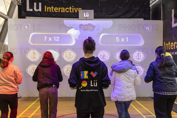 Interactive teaching: mathematics and movement. The trade fair Didacta is Europes largest education trade fair, target groups are teachers and trainers at kindergartens, schools and universities. Stuttgart, Baden-Wuerttemberg, Germany, Europe