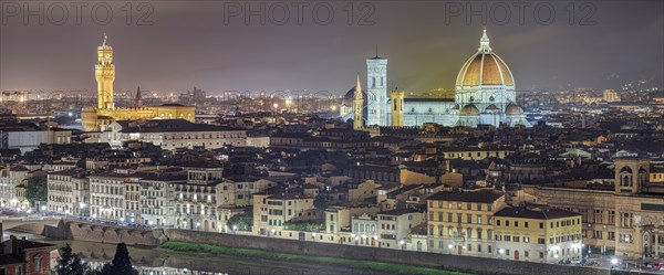 Palazzio Vecchio Cathedral Illuminated Panorama Florence Italy