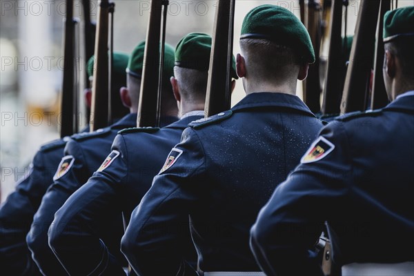 Soldiers of the Guard Battalion of the German Armed Forces, taken during the reception of the Prime Minister of Italy at the Federal Chancellery in Berlin, 03.02.2023., Berlin, Germany, Europe