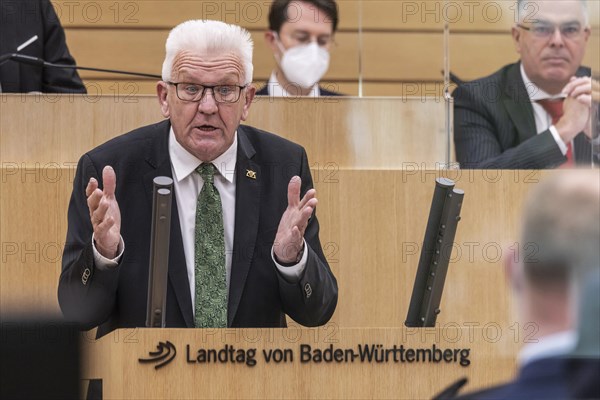 Portrait of Minister President Winfried Kretschmann, Greens, at the government declaration, Stuttgart, Baden-Wuerttemberg, Germany, Europe