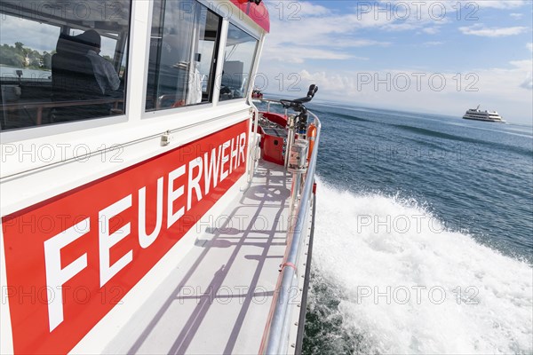 Workboat of the oil defence in operation on Lake Constance, a total of four new speedboats ensure the protection of the important drinking water reservoir, Constance, Baden-Wuerttemberg, Germany, Europe