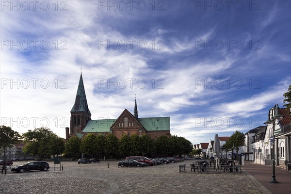 Market with Meldorf Cathedral, St. Johns Church, Meldorf, Schleswig-Holstein, Germany, Europe
