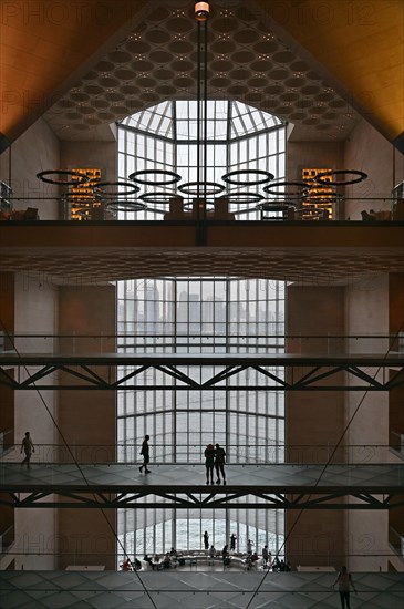 Interior view of the Museum of Islamic Art by the archtics Ieoh Ming Pei and Jean-Michel Wilmotte, Doha, Qatar, Asia