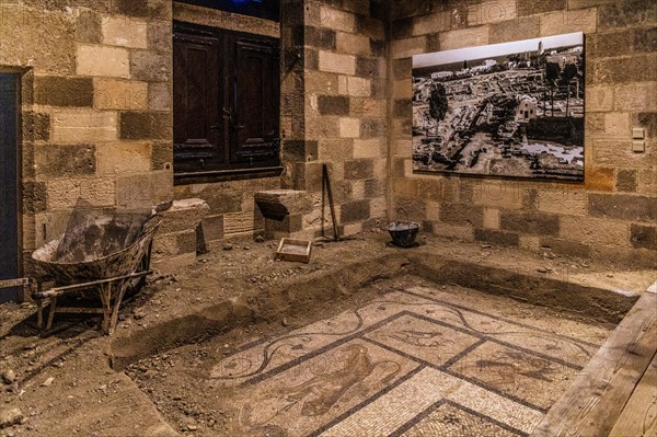 Excavation of mosaic floors, Grand Masters Palace built in the 14th century by the Johnnite Order, Fortress and Palace for the Grand Master, UNESCO World Heritage Site, Old Town, Rhodes Town, Greece, Europe