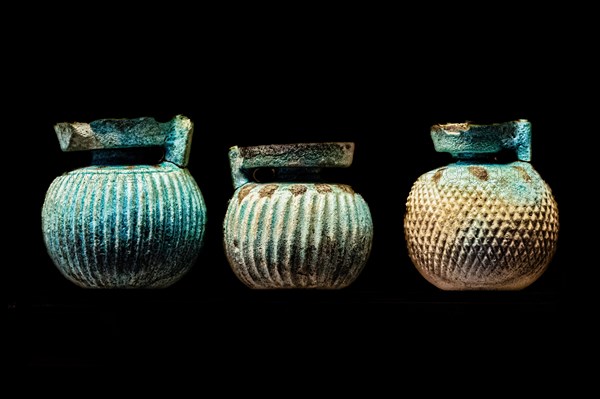 Spherical faience aryballoi, 6th BC, oil or perfume container, Archaeological Museum in the former Order of St. John Hospital, 15th century, Old Town, Rhodes Town, Greece, Europe