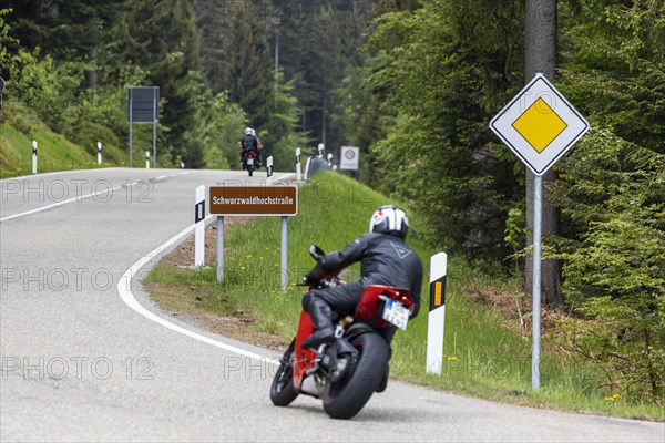 The Black Forest High Road is one of the oldest and best-known holiday routes in Germany. It is part of the Bundesstrasse 500 and a popular route for motorcyclists, Baiersbronn, Baden-Wuerttemberg, Germany, Europe