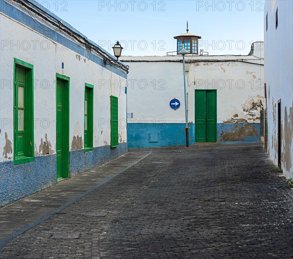 Facade detail, doors and windows on the residential buildings in Teguise, Lanzarote, Canary Islands, Spain, Europe